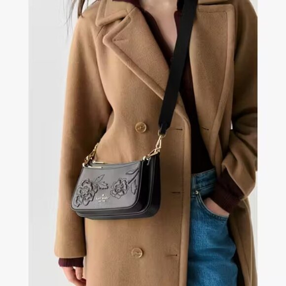 Kate Spade  NEW black saffiano leatherForest blooms crossbody Duet $379 - Picture 15 of 15